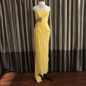 Marchesa Notte, strapless soft yellow silk NEVER WORN! Elegant holiday dress
